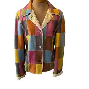 Vintage 70s Christ Patchwork Leather Jacket Colorblock Suede Shearling lining